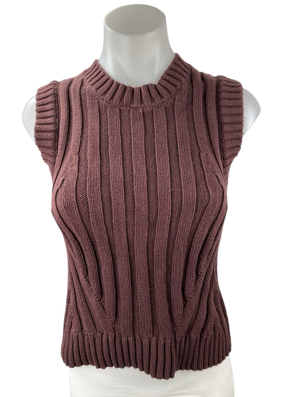 Zara Women's Brown Sleeveless Ribbed Knit Crew Neck Sweater Tank Top Size S
